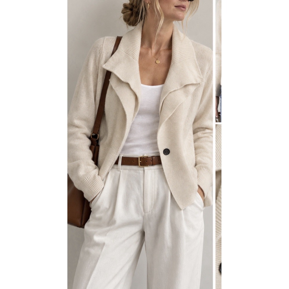 J.Crew 100% Cashmere Sweater Blazer Women's XL Ivory Cream Quiet Luxury
